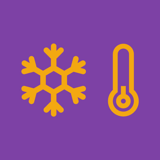 A snowflake and a thermometer with a low temperature.