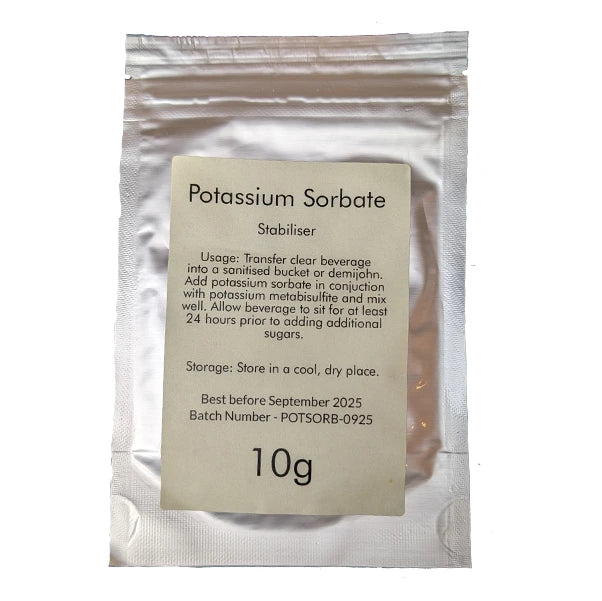 A 10g bag of Potassium Sorbate.